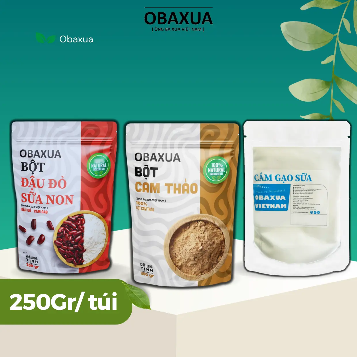 Combo [ Đậu Đỏ Sữa Non 250G , Bột Cam Thảo 250G , Bột Cám Gạo 250G ] ( 250g/túi) Mặt nạ đắp dưỡng da Obaxua