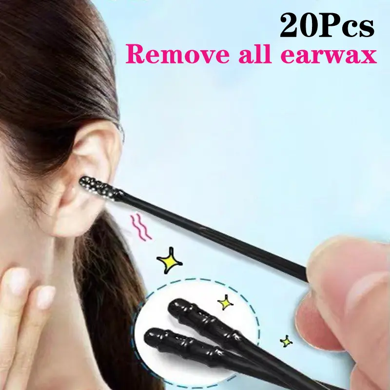 20Pcs Disposable Sticky Ear Swabs Pick Reusable Ear Cleaner Soft Silicone Ear Wax Removal Tool Earwax Remover Olders Adult Kid