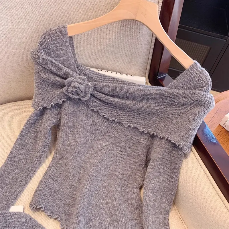 Đồ Len Cho Nữ, Phong Cách Cổ Điển Selvedge Dây Áo Len Đỏ Thanh Lịch, Bộ Sưu Tập Mới Mùa Thu, Tay Kèn Hợp Xu hướng Áo Len Bất Đối Xứng Women Top 5