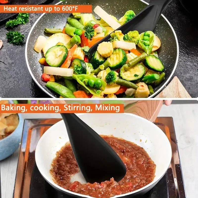 Silicone Cooking Spoon, 1 Count Multifunctional Long Handle Salad Pizza Spatula, Household Kitchen Products for Home Dining Room Picnic 8