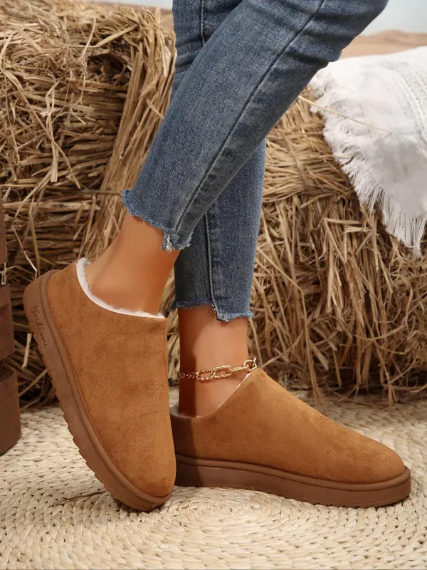 Women's Solid Color Plush Slippers, Casual Soft Comfortable Home Platform Slippers, Warm Slippers for Indoor & Outdoor Use for Fall & Winter 8