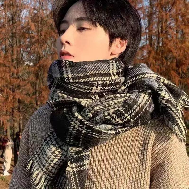  Khăn len nam dệt mềm quàng cổ thu đông KQ05 - Đen  quang Khăn Choàng Hoa Nhung 