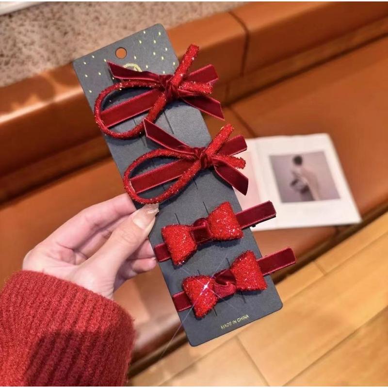 Kẹp Tóc Giáng Sinh, Nơ Nhung Đỏ, Dành Cho Nữ, Phong Cách Mới Mùa Thu / Đông 2025, Phong Cách Ngọt Ngào Thích Hợp Cho Năm Mới, Kẹp Tóc