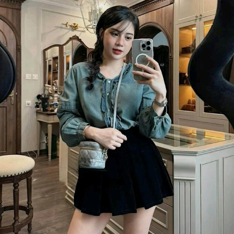 Chân Váy Nhung Xếp Ly Nữ Women [ TATA STUDIO ] 2
