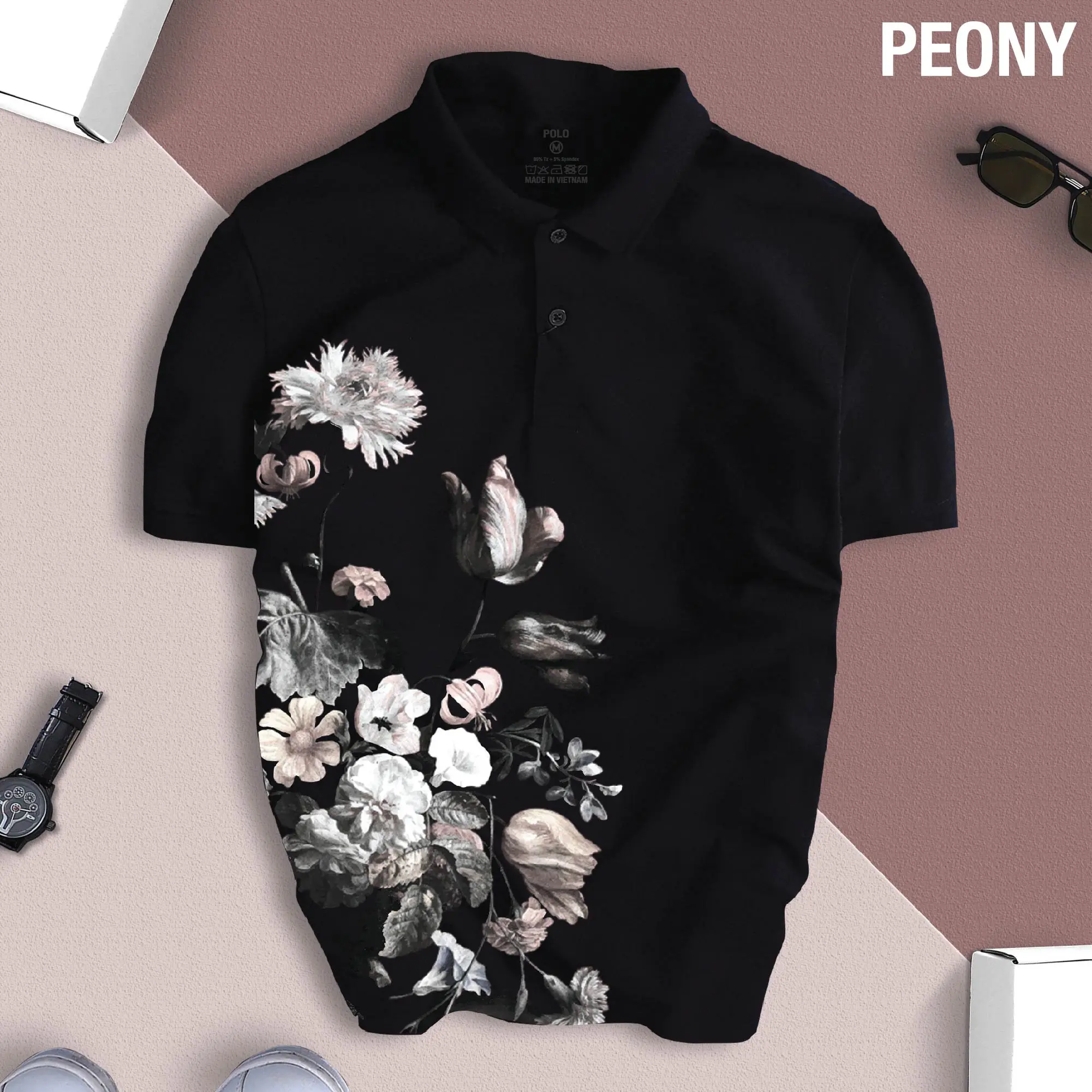 Áo Thun Polo UNISEX Nam Nữ PEONY thiết kế sắc nét, nổi bật, trẻ trung, chuẩn form Menswear Top Tre Shirt
