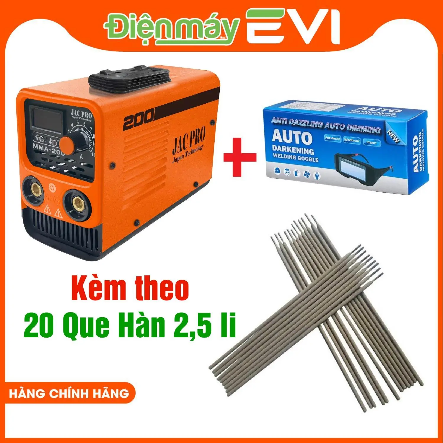 Máy hàn sắt mini Jacpro MMA200 kéo que 2li5 liên tục hỗ trợ 3li2 30-40que