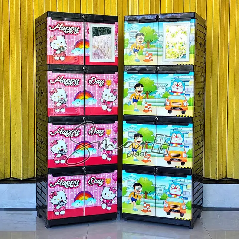 LEMARI PLASTIK 3 SUSUN TINGKAT MINI KACA CERMIN FULL KUNCI KABINET KARAKTER ANAK PORTABLE RAK BAJU PAKAIAN SERBAGUNA MULTIFUNGSI MURAH KOKOH AWET DMK 7