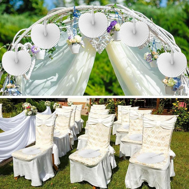 Product Introduction of Portable Paper Fan, 100pcs/set Round & Heart Shaped Paper Fan, Party Gift Supplies for Wedding Birthday Festival 5