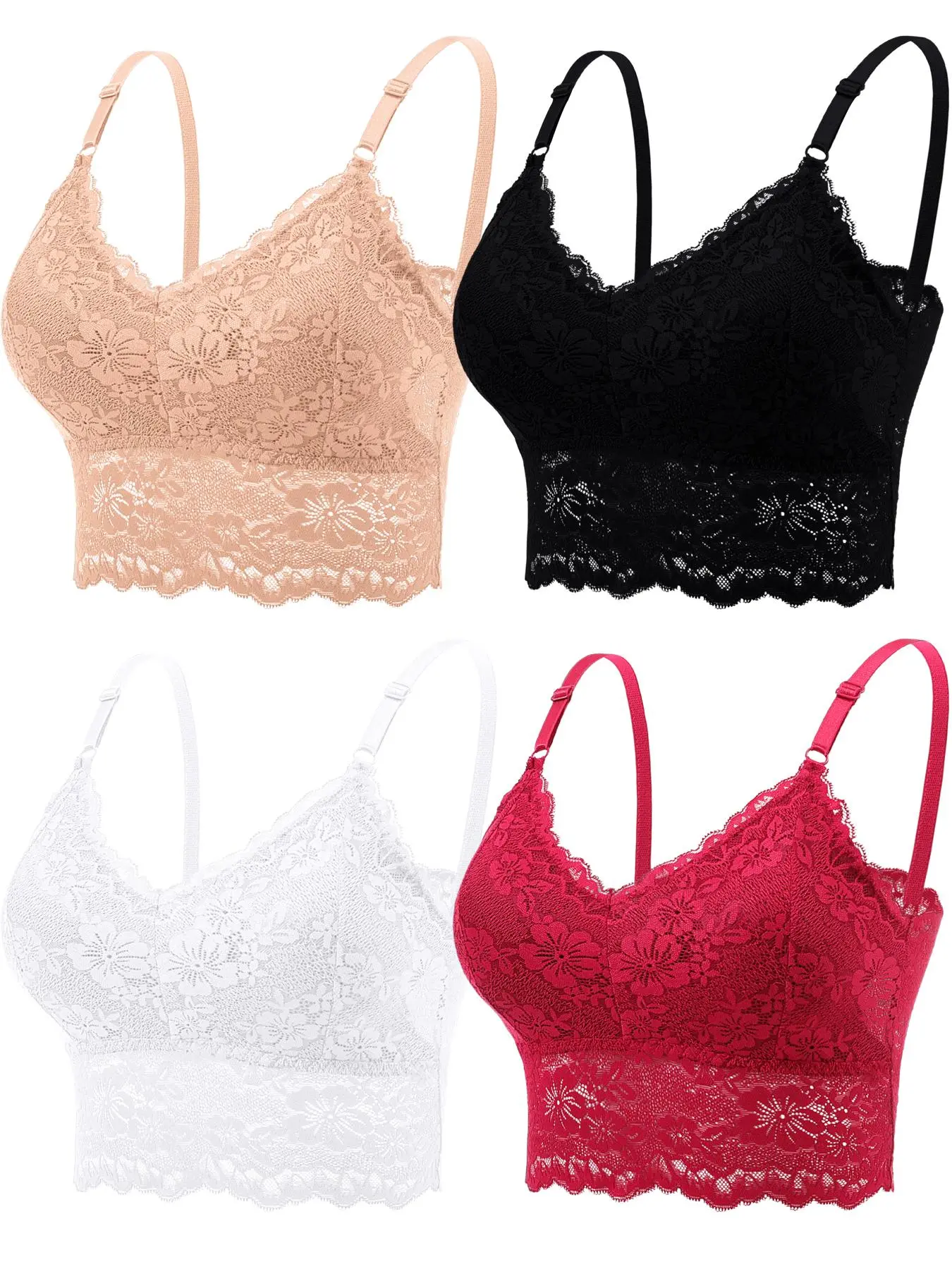 Women's Adjustable Strap Floral Lace Bra, Elegant Plain Push Up Lingerie Top for Daily Wear, Underwear for All Seasons