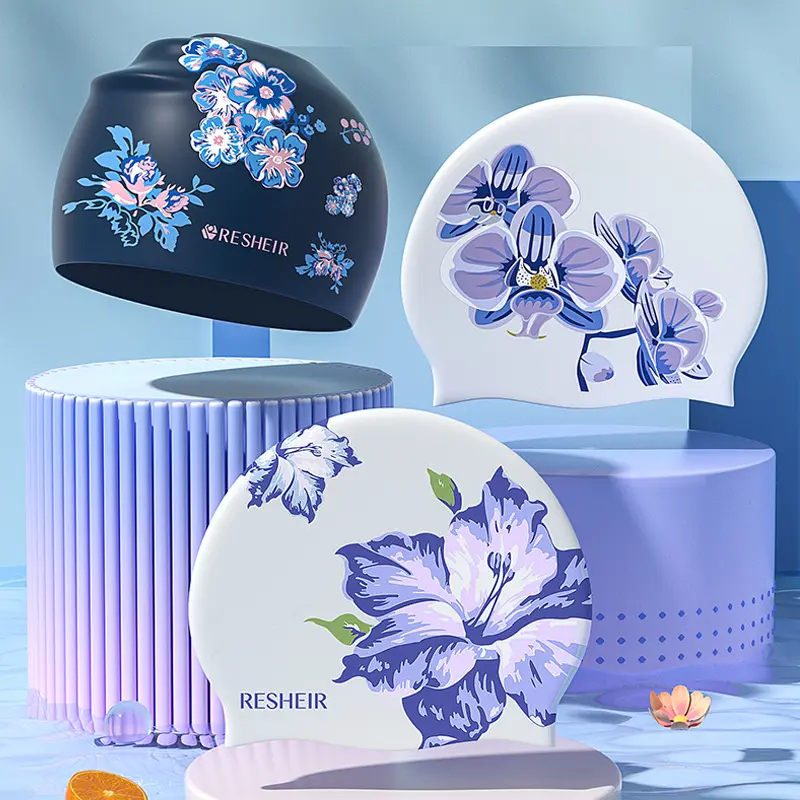 Mũ Bơi Silicon, Dành Cho Nữ, Chống Thấm Nước, Cỡ Lớn, Thoải Mái, Thích Hợp Cho Tóc Dài, In Hình, Bảo Vệ Tai, Dành Cho Người Lớn