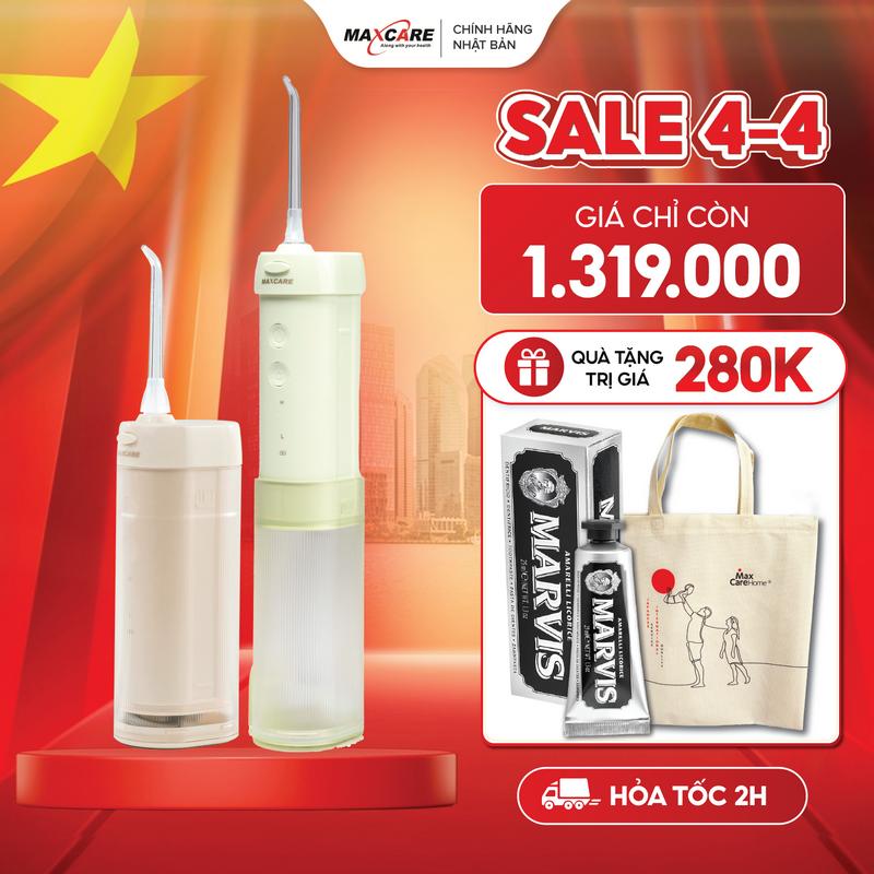Máy tăm nước cầm tay mini Maxcare Travel Size UltraClean Max456Pro - Máy xịt tăm nước nhỏ gọn tiện lợi có thể mang đi làm, đi du lịch, máy tăm nước công nghệ sóng siêu âm kết hợp 5 chế độ tùy chỉnh, áp lực 40-140PSI, dung tích 200ml, chống nước IPX7.