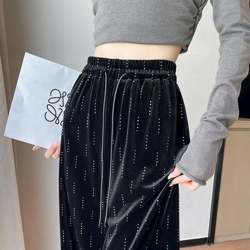 Quần nhung dài ống suông đính đá nhiệt phong cách Hàn Quốc AN76 cho nữ - Women 5