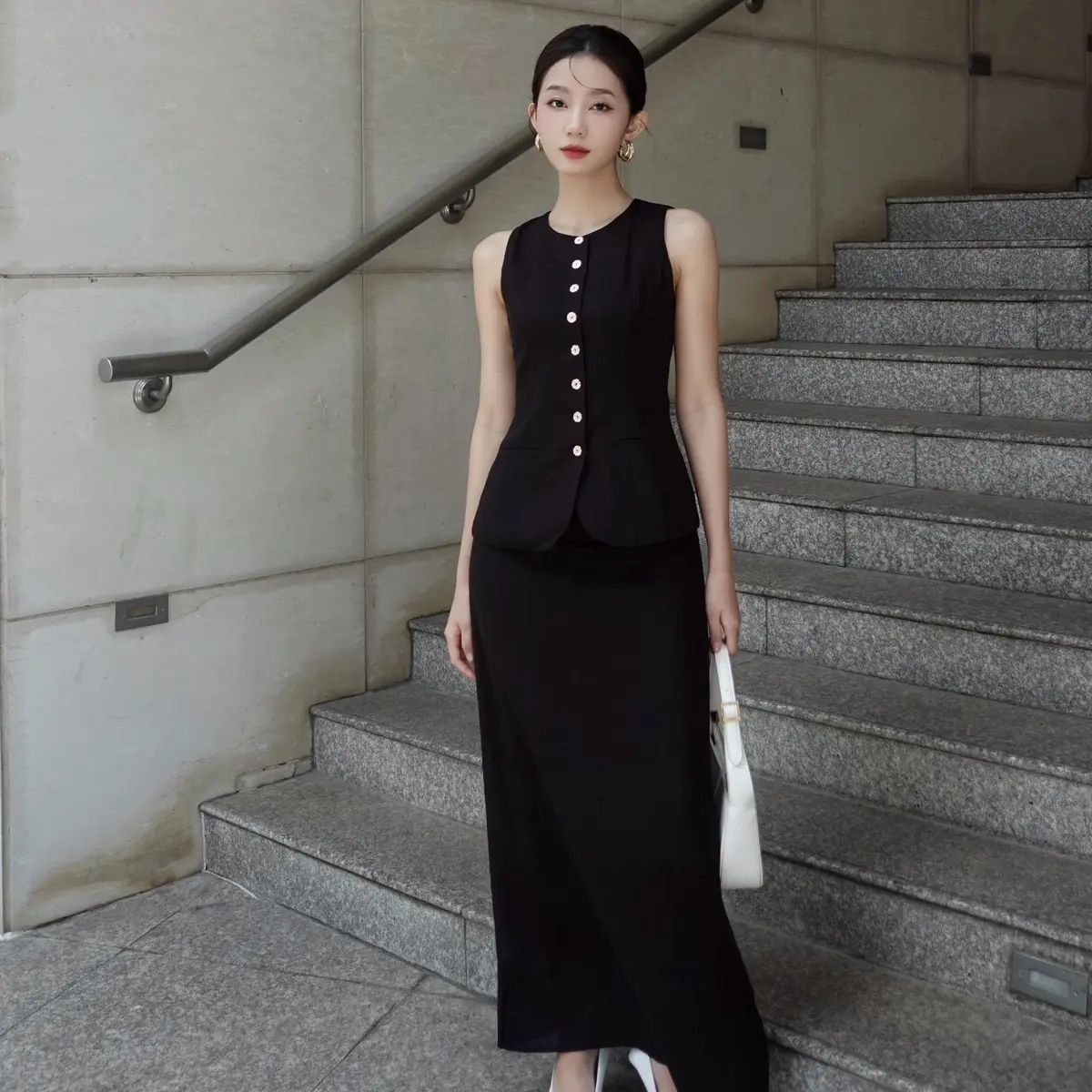 SAP-Áo Gile Linen cùng chân váy chữ A Linen