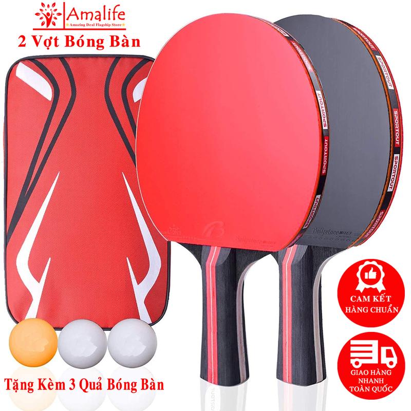 Combo 2 Vợt Bóng Bàn Tặng Kèm 3 Quả Bóng Bàn Chính Hãng Amalife– Vợt Bóng Bàn Chuẩn 5 Sao Cao Cấp Dành Cho Thi Đấu Bóng Bàn Kèm Túi Đựng