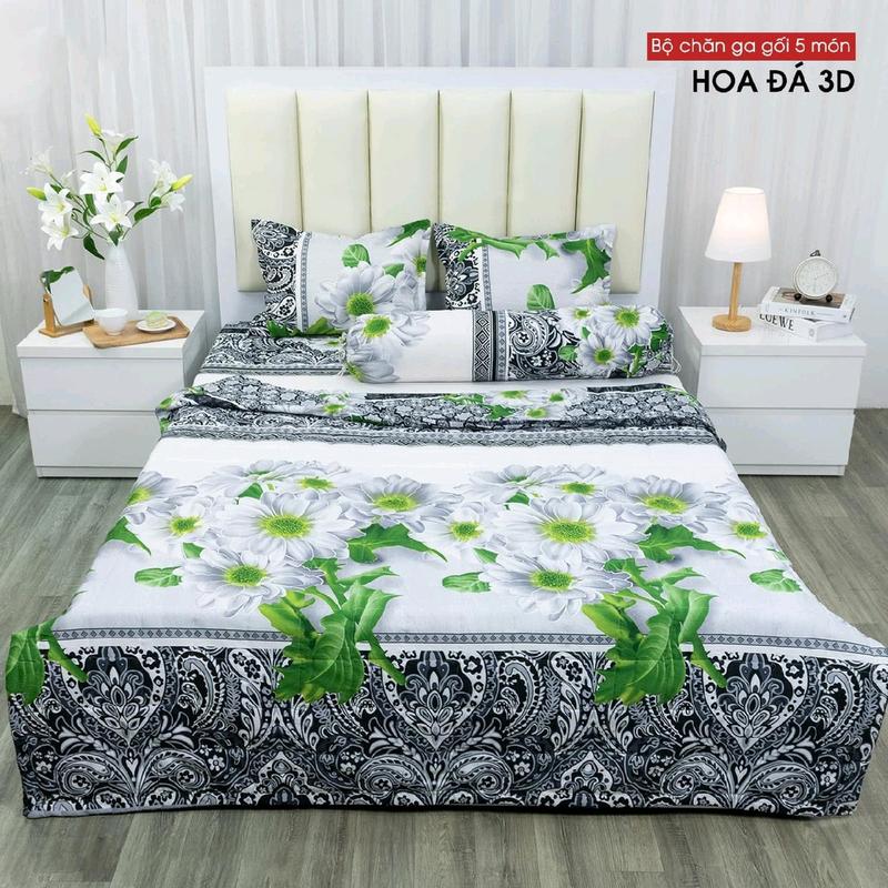 BỘ 5 MÓN CHĂN/ MỀN,  GA CHUN VÀ VỎ GỐI - CHẤT LIỆU COTTON POLY - MẪU HOA XINH.