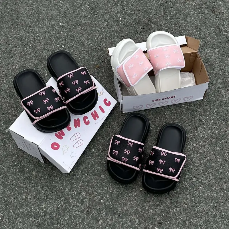 Dép quai Ngang DÁN XE  NƠ THÊU chibi dễ thương đế cao 4cm mềm nhẹ êm chân mẫu mới hot 2024 1