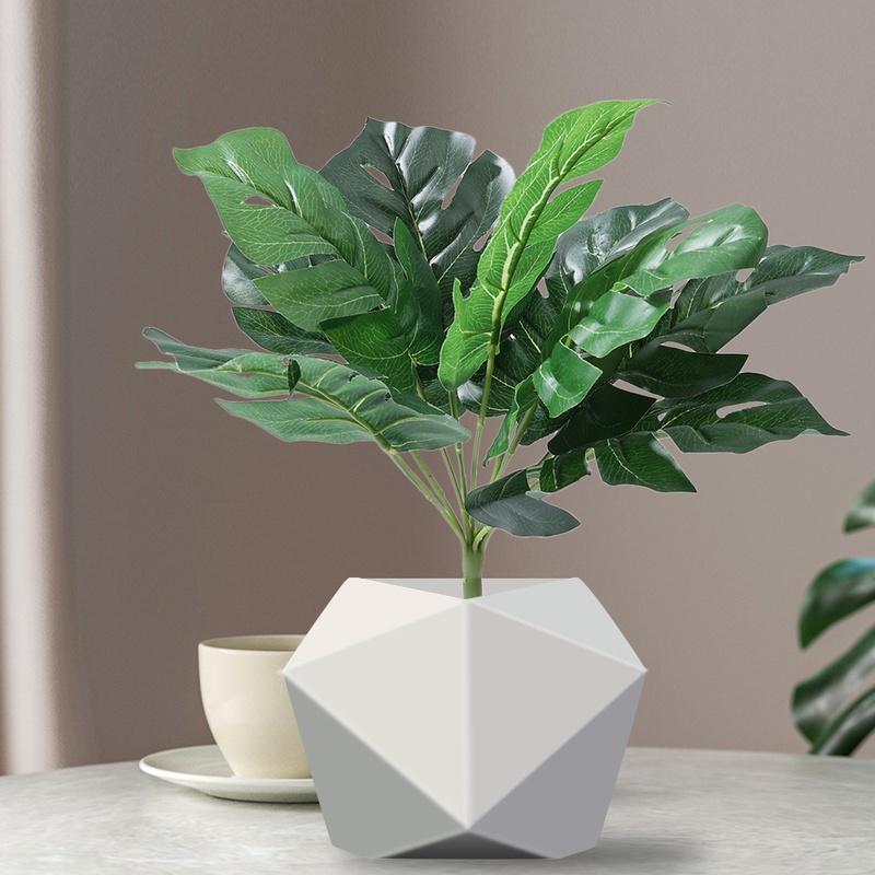 Product Introduction of Indoor Artificial Green Lifelike Turtle Leaf Bouquet / Simulation Tropical Fake Monstera Fabric Leaves / Tabletop Foliage Balcony Potted Plants Decoration 12