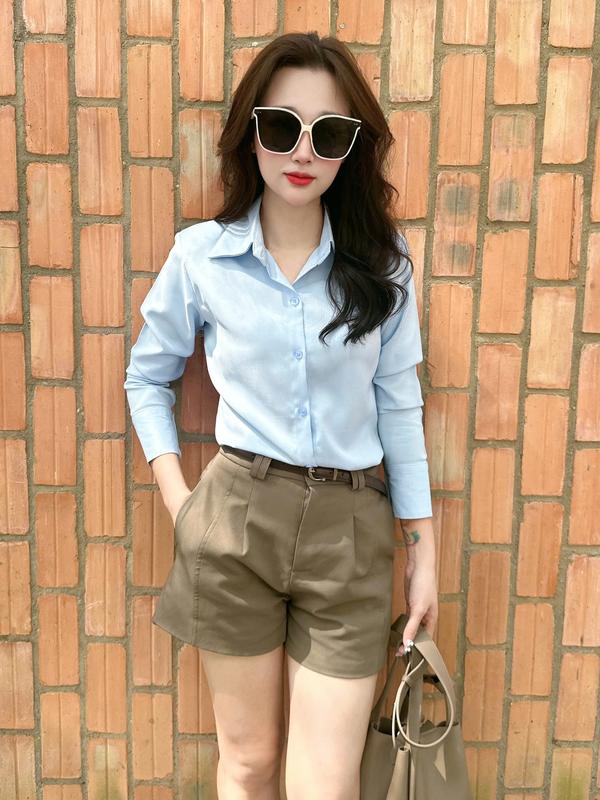 La Merci - Áo Sơ Mi Nữ Chất Vải Cotton Xước Thái Phong Cách Công Sở, Size SML A09