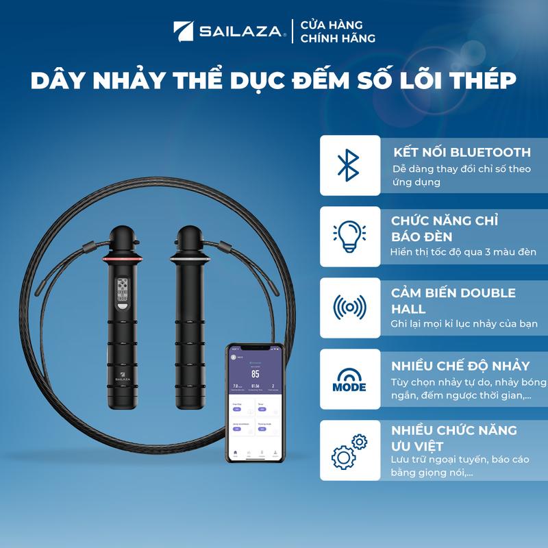  Dây nhảy thể dục đếm số lõi thép kết nối điện thoại thông minh chính hãng Sailaza SR-1211 