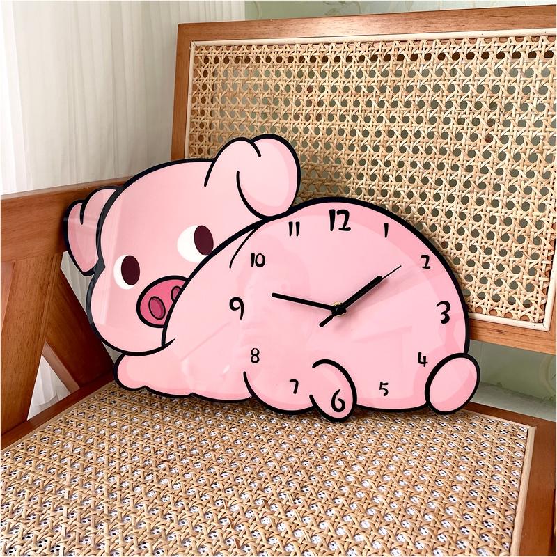   CE  Đồng hồ dễ thương heo con trang trí đồng hồ treo tường mẫu giáo phòng khách phòng trẻ em kim trôi nhẹ 
