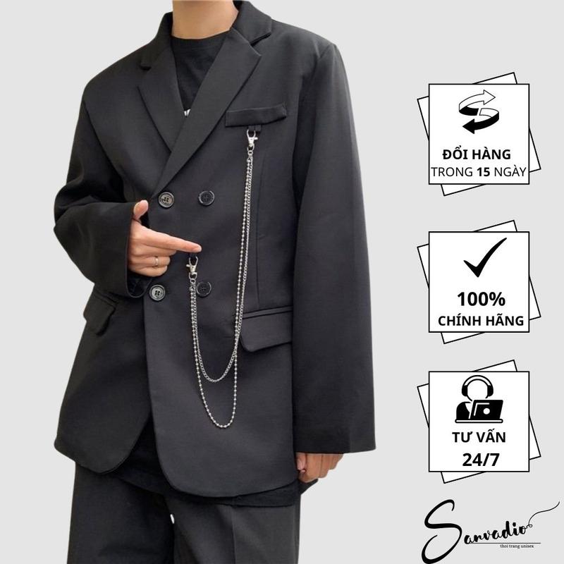 Áo Blazer Nam SANVADIO Áo khoác nam phong cách Hàn Quốc kèm phụ kiện dây xích áo form rộng phù hợp cho cả nam nữ BLZ283 Menswear Kem