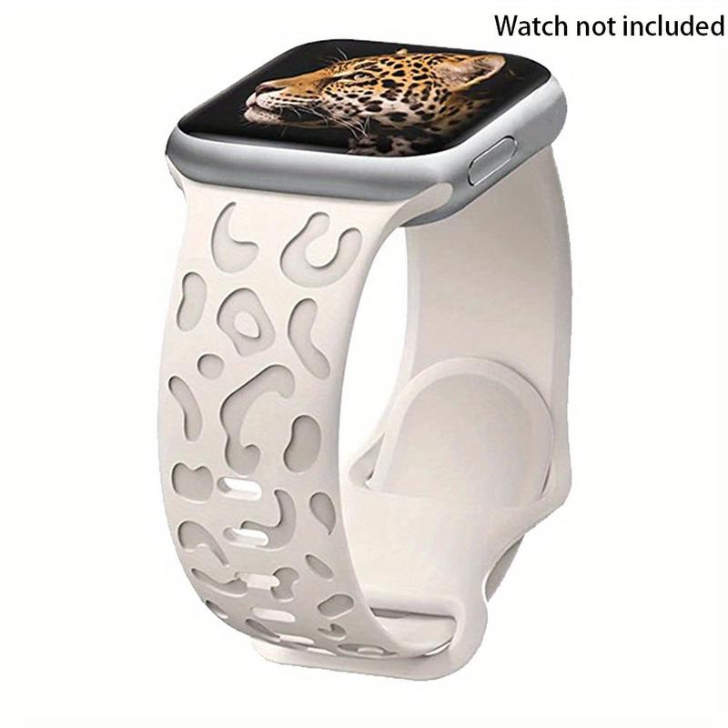 Leopard-Pattern Watch Band for Apple Watch, Waterproof Cheetah Sports Silicone Wristband, Trendy Matching Watchband for iWatch Series for Fitness Watches, Smart Watch Straps, Smartwatch Strap, Black 8