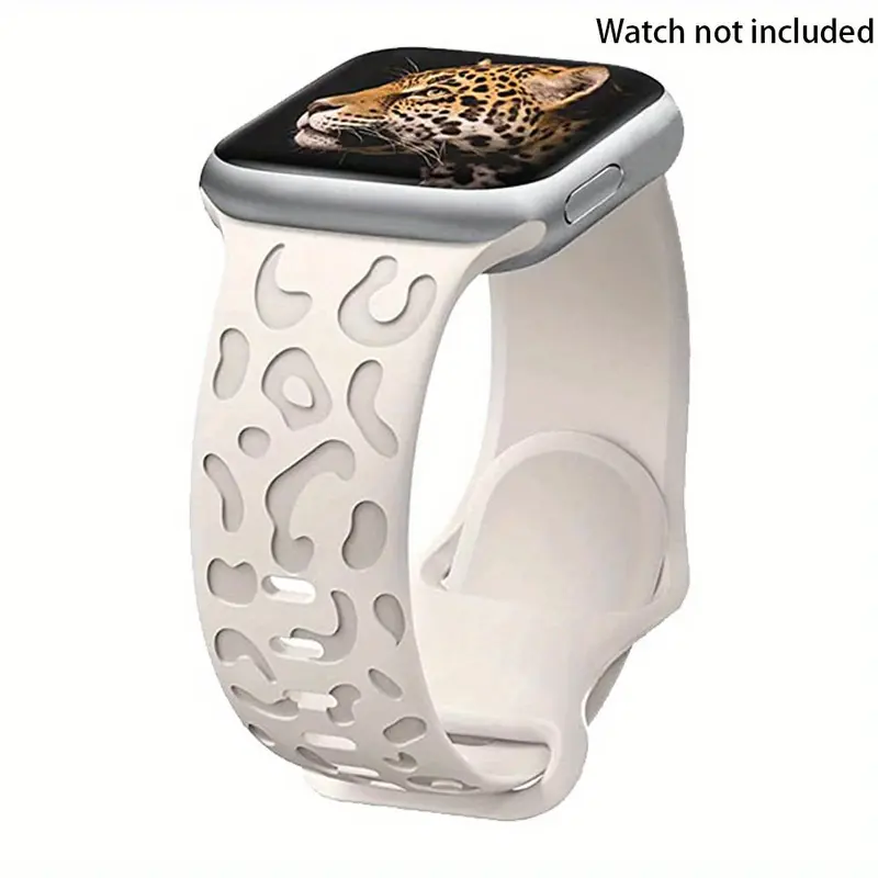 Leopard-Pattern Watch Band for Apple Watch, Waterproof Cheetah Sports Silicone Wristband, Trendy Matching Watchband for iWatch Series for Fitness Watches, Smart Watch Straps, Smartwatch Strap, Black, Funny Gift 8