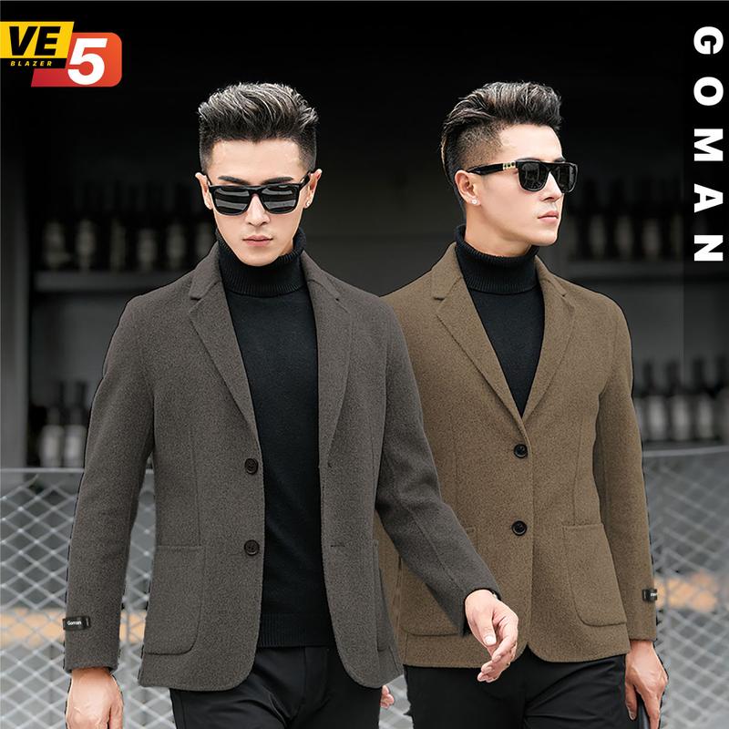 VE5 - Áo Khoác Dạ Nam Ngắn GOMAN Áo Blazer Hàn Quốc 2 Lớp Lửng Dạ Ép Đen Xám Cao Cấp bong.bong2025