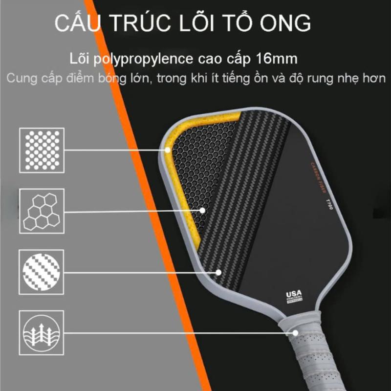 Vợt Pickleball Carbon T700 Pro 16mm Lõi Dày mặt vợt phủ carbon khối lượng siêu nhẹ mặt nhám bám bóng ( Tặng Kèm 1 bóng đấu ) Sport Thể Dục 5