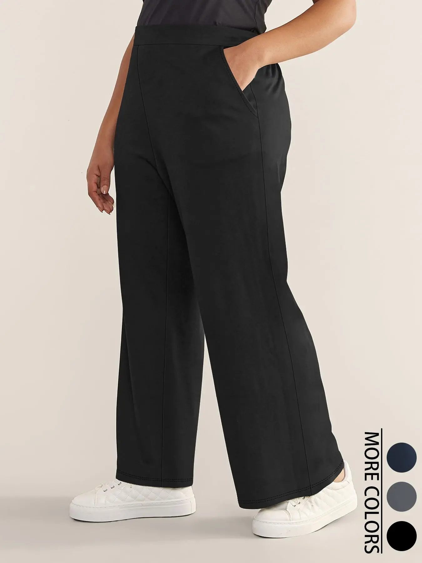 【Plus Size】 Solid Color High Waist Straight Leg Pants, Fashion Casual Comfy Pocket Trousers for Daily Wear, Minimalist Women's Bottoms for Fall & Winter