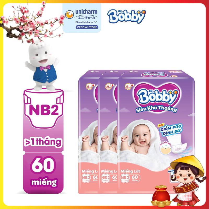   COMBO 3  Bobby Miếng lót sơ sinh Newborn 2 - NB2  60 miếng  40 miếng  Siêu khô thoáng  bao bì ngẫu nhiên  