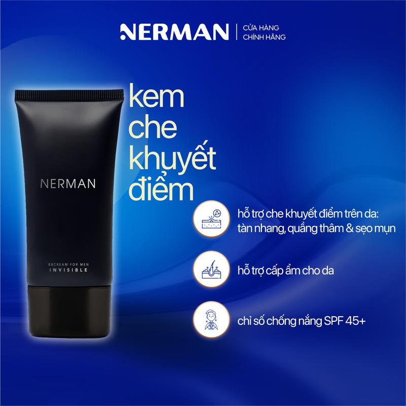 Kem che khuyết điểm cho nam Nerman BBCream Invisible 3in1 - Chống nắng SPF 45+, che khuyết điểm, dưỡng ẩm Nerman 50g Toner Làm Đẹp Da