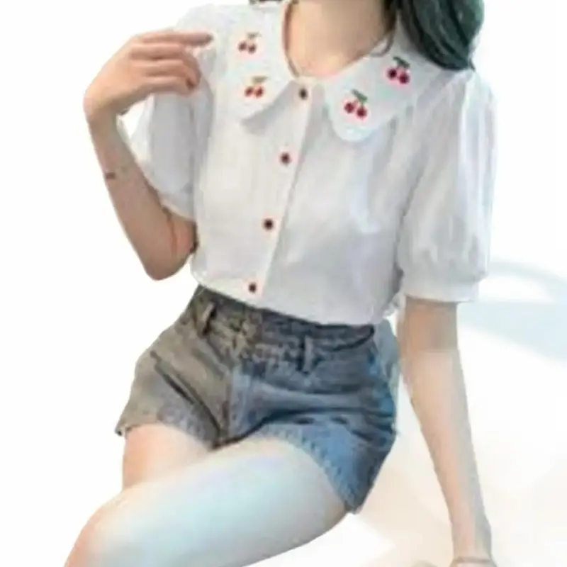 Áo Sơ Mi Tay Ngắn Kiểu Cổ Thêu 1
