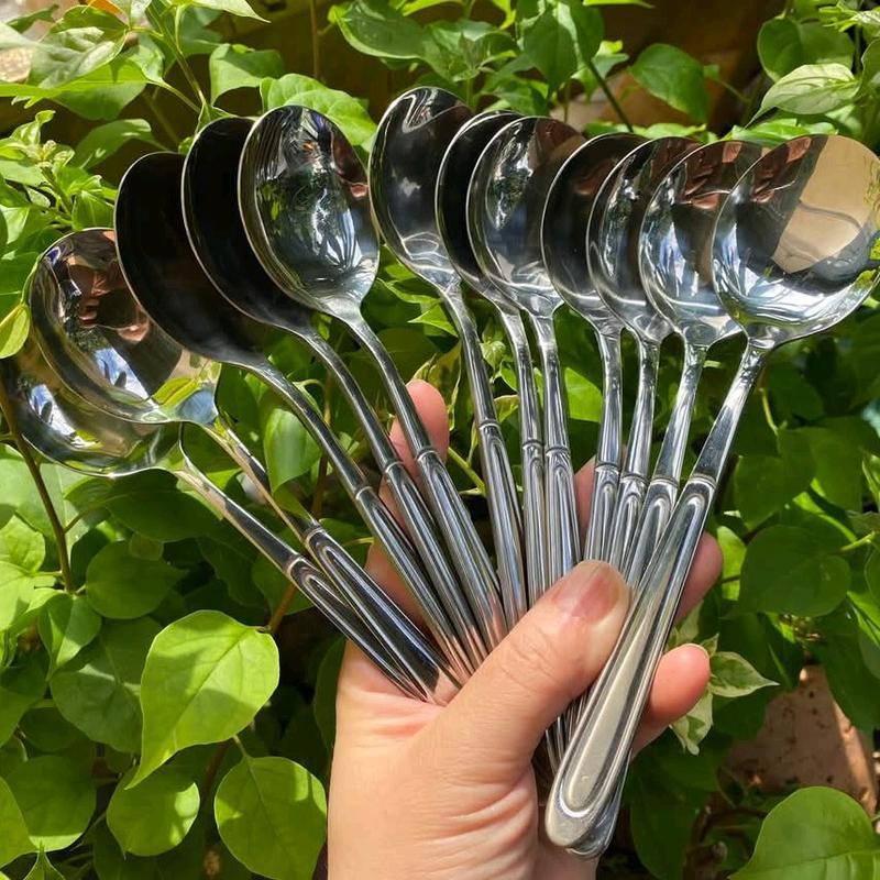   Loại Cao Cấp  Set 12 MUỖNG INOX SIÊU DÀY SÁNG Muỗng Ăn Cơm Giọt Nước Cán Dài Inox 304 - Muỗng Thìa Cao Cấp - Muỗng Thìa Nhà Hàng Khách Sạn 