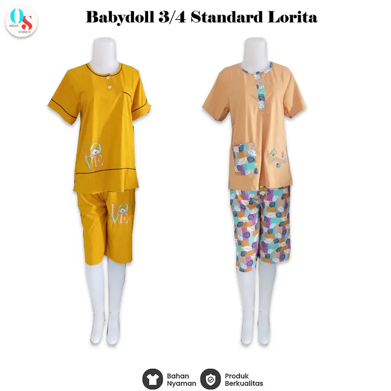 Babydoll -  Baju Tidur Lorita Piyama 3/4 Ukuran Standard Lengan Pendek - Piyama Setelan Wanita Celana Pendek Satin Panjang Katun baju tidur  merk 4