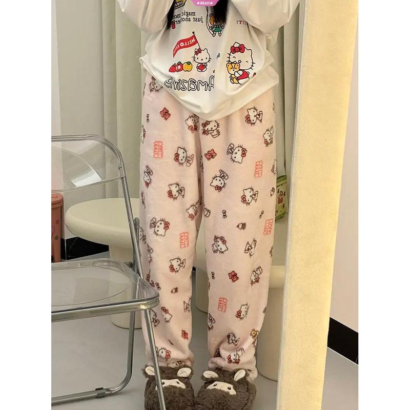 Product Introduction of Cartoon Hello Kitty Flannel Sleep Pants For Ladies In Autumn And Winter New Thick And Velvet Warm And Casual Home Girls Pajamas 5