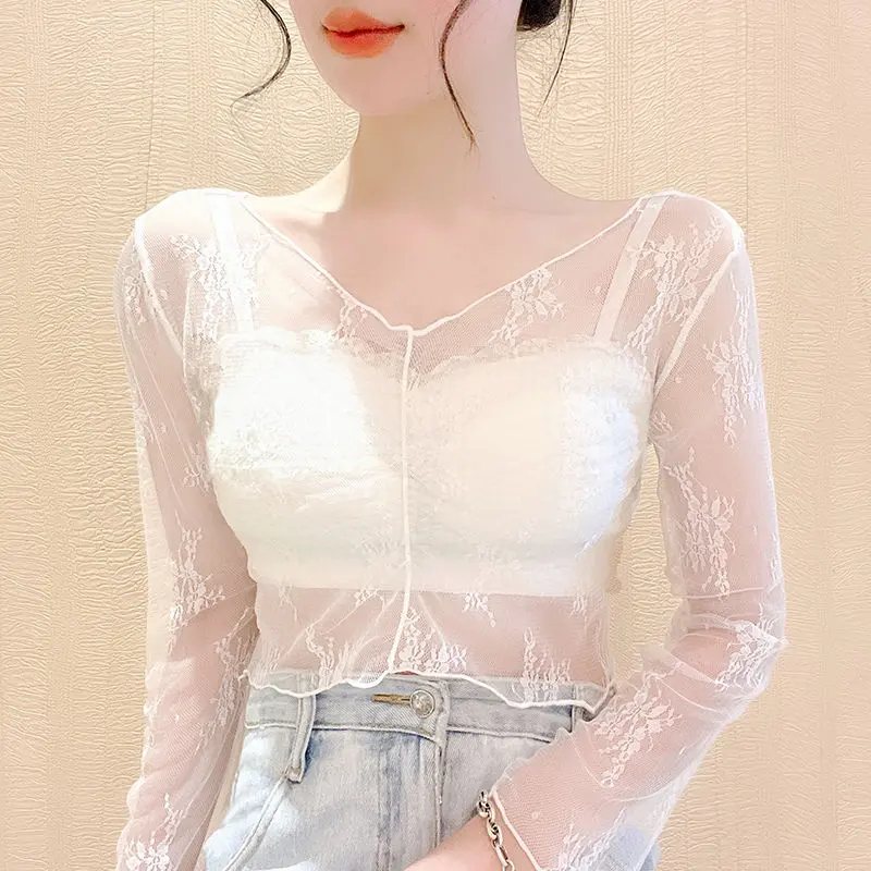 Áo Lớp Nền Xuyên Thấu, Dành Cho Nữ, Cổ Chữ V Vải Tuyn, Lớp Nền Lưới Với Váy Treo Áo ngắn Tay Và Dài, Phong Cách Thời Trang