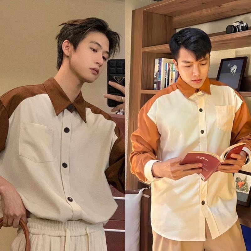  Áo Sơ Mi Tay Dài Phối Raglan Unisex Dày Dặn Mềm Mại Phong Cách Hàn Quốc Mr.Smile 99 Shop SM112 Nam Menswear 