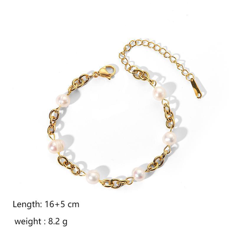 Product Introduction of Unique Fashion Simple Bracelet Lightning Pearl Moon Cross Chain 18K Gold Stainless Steel Bracelet High-end Jewelry Really Good 6