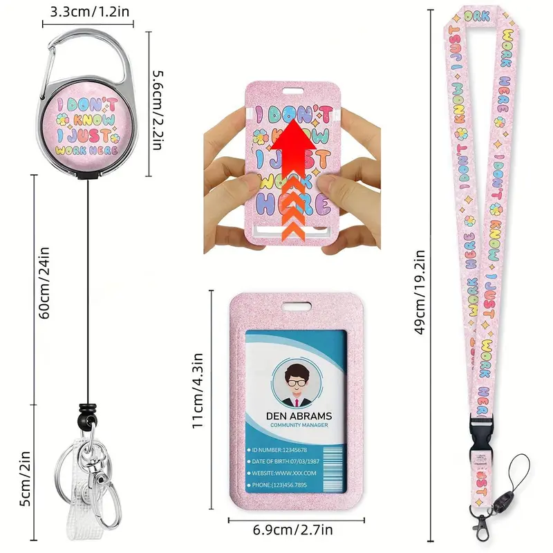 Cute Badge Holder with Retractable Reel Clip & Lanyard, 1 Count Funny Work Name Tag, Vertical ID Card Protector Case for Women Nurse 1
