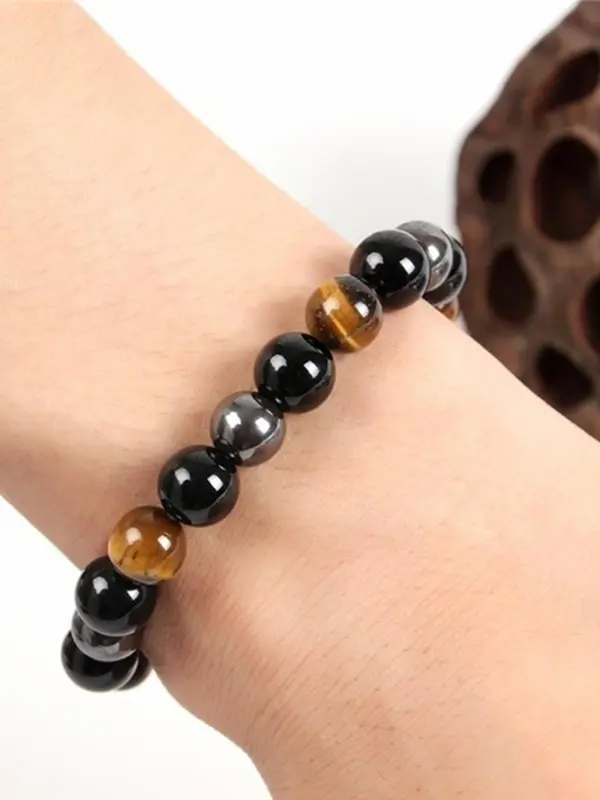 Natural Tiger Eye Stone Beaded Bracelet, Unisex Elastic Bracelet for Men & Women, Fashion Accessories for Daily Wear 2