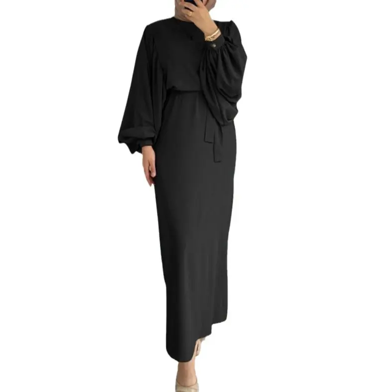 Long sleeve casual muslim dress gown dignified robe dress