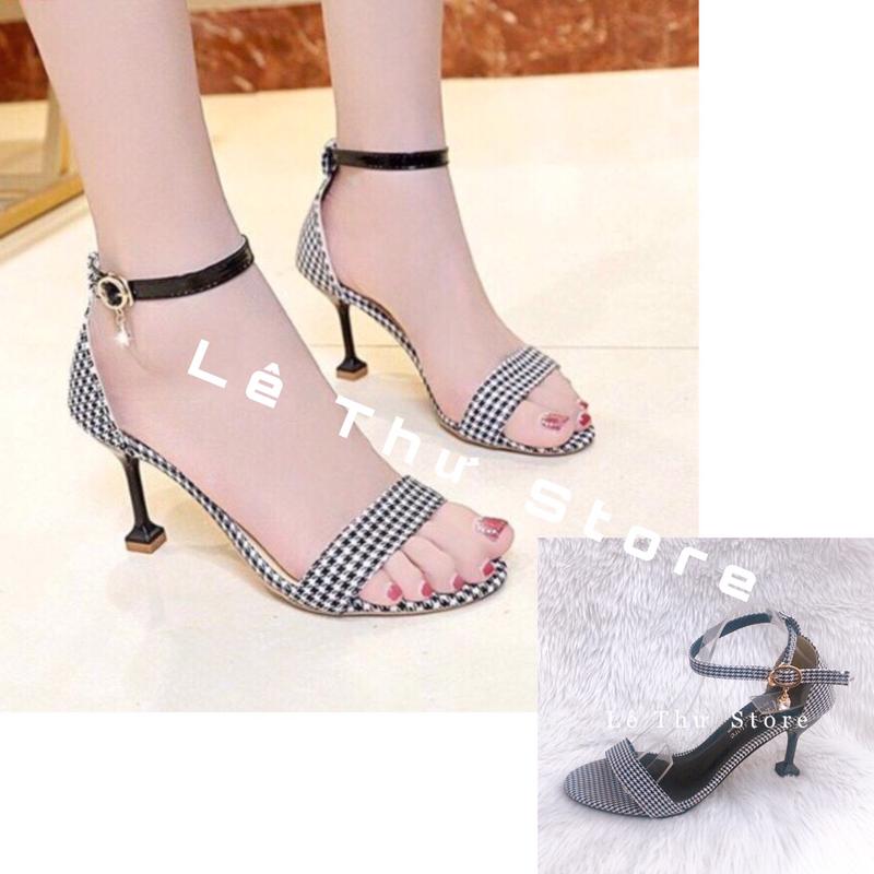 Giày cao gót 7 phân sọc caro nhỏ gót ly LT (SD046) DéP Shoes