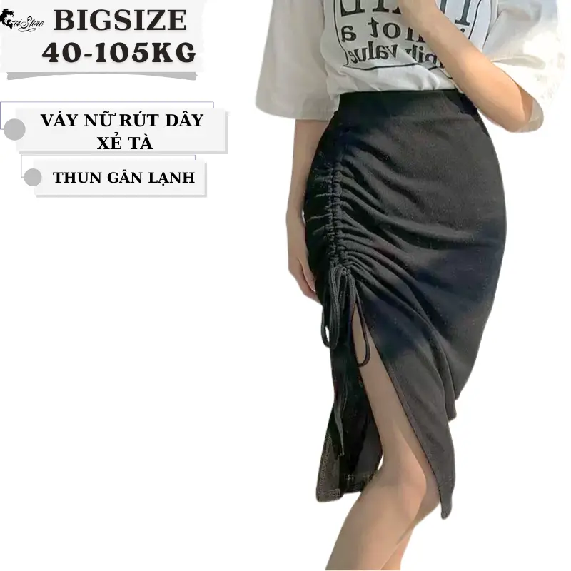Chân váy nữ Bigsize rút dây xẻ tà - váy đuôi cá thời trang Sói Store Women Đen