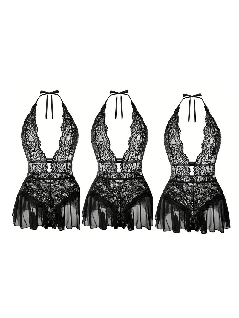 Product Introduction of Women's Solid Floral Lace Backless Sexy Lingerie Bodysuit, Naughty Lingerie, Elegant Sexy Cut Out Tie Back Lingerie Bodysuit for All Seasons, Women's Sexy Underwear for Daily Wear 17