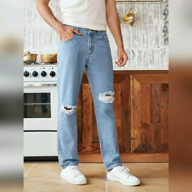 Celana Jeans Sobek Pria Standar Reguler Basic 27-38 Panjang 3
