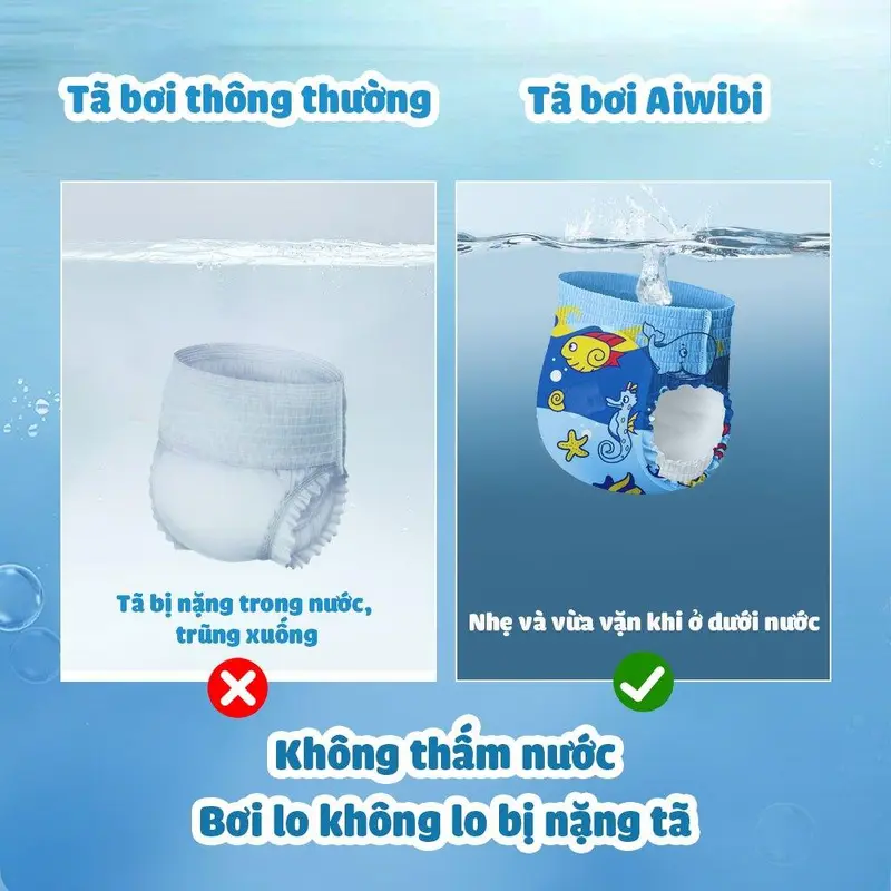[Combo 5] Miếng Tã/ Bỉm Quần Bơi Cao Cấp Aiwibi Cho Bé 2