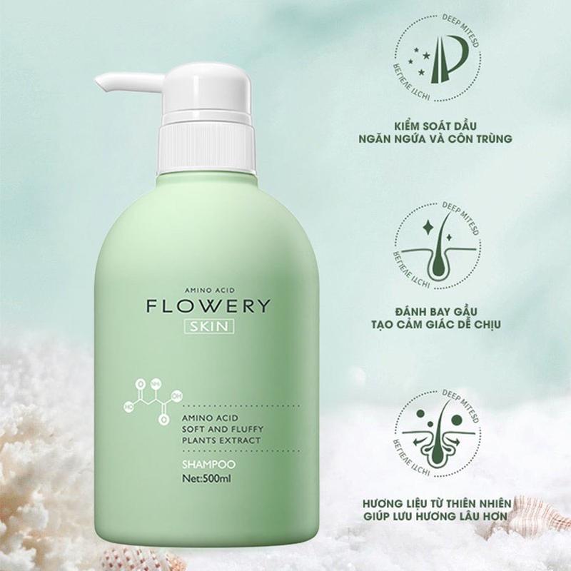 Combo Dầu Gội Dầu Xả Sữa Tắm Hương Nước Hoa Muối Biển Flowery 500ml Chăm Sóc Bảo Vệ Tóc Nuôi Dưỡng Làn Da Body Gội Đầu