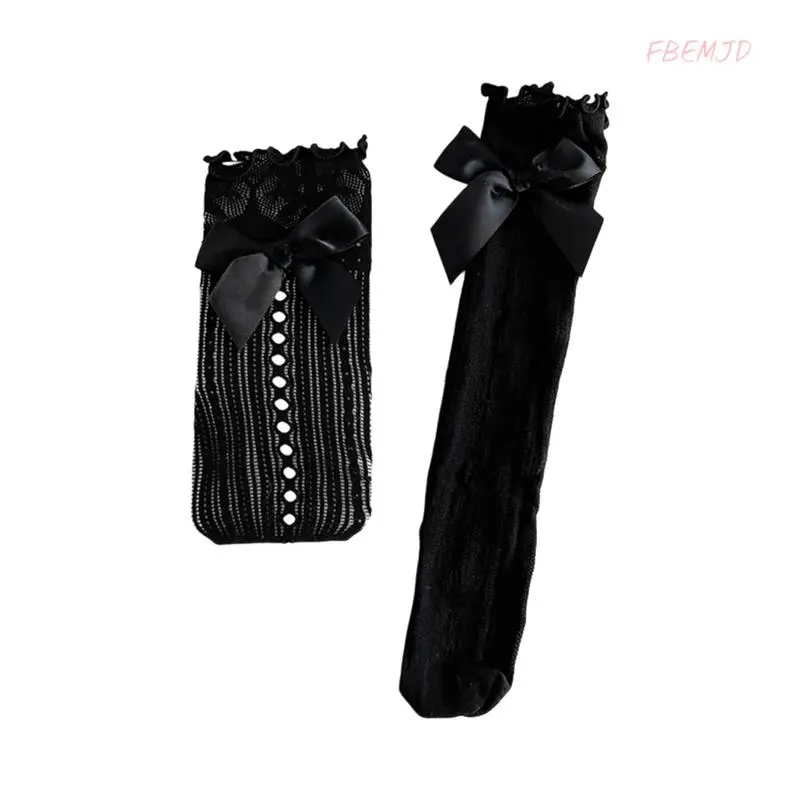Women's Ruffle Lolita Socks Bow Decorated Knee High Socks Princess Stocking for Lady Girls