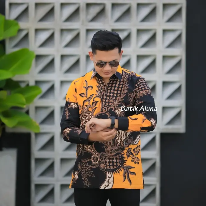 Batik Pria Lengan Panjang Baju Kemeja Cowok Premium Original Batik Aluna PCW 105 4